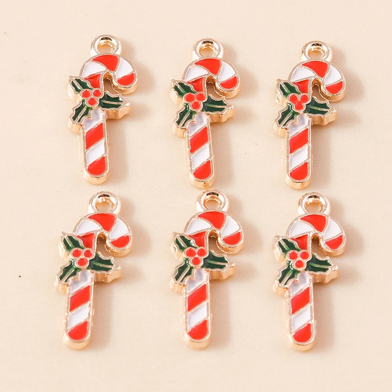 

10pcs Cute Enamel Christmas Candy Cane Charms for Earrings Pendants Necklaces Chriatmas Charms DIY Jewelry Making Accessories
