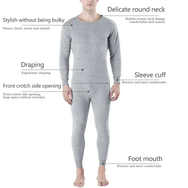 Winter Thermal Underwear Set For Men Thickened Bottom Shirt Long Johns 2pcs Thick Fleece Pajamas Suit Inner Wear Basic Clothing 4