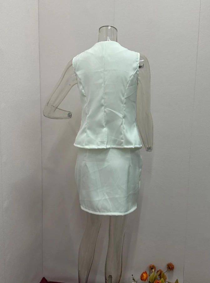 Women's Summer Solid Color Bottom Fashion Casual Commuter Suit Sleeveless Vest Short Skirt Wrapped Hip Set for Women