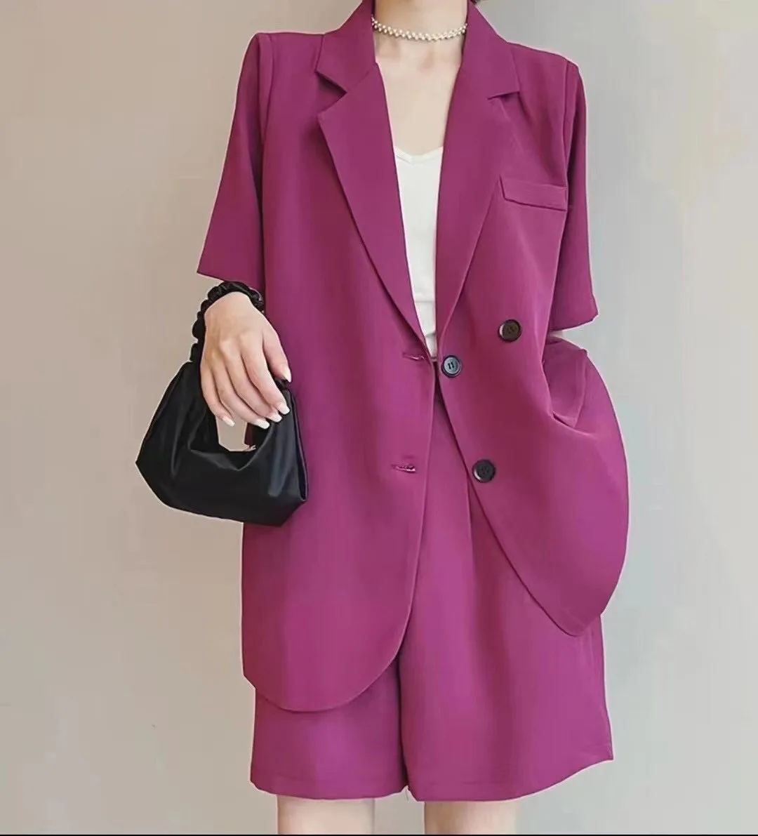 Hot Sale Trouser Set Women Clothing Summer Cardigan Blazer Shorts Two-piece Lady Short Suit Coat Button Blazers with Shorts Suit women s suit jacket velvet single breasted youthful woman clothes luxury blazers for womens women s clothing 2023 coat blazer