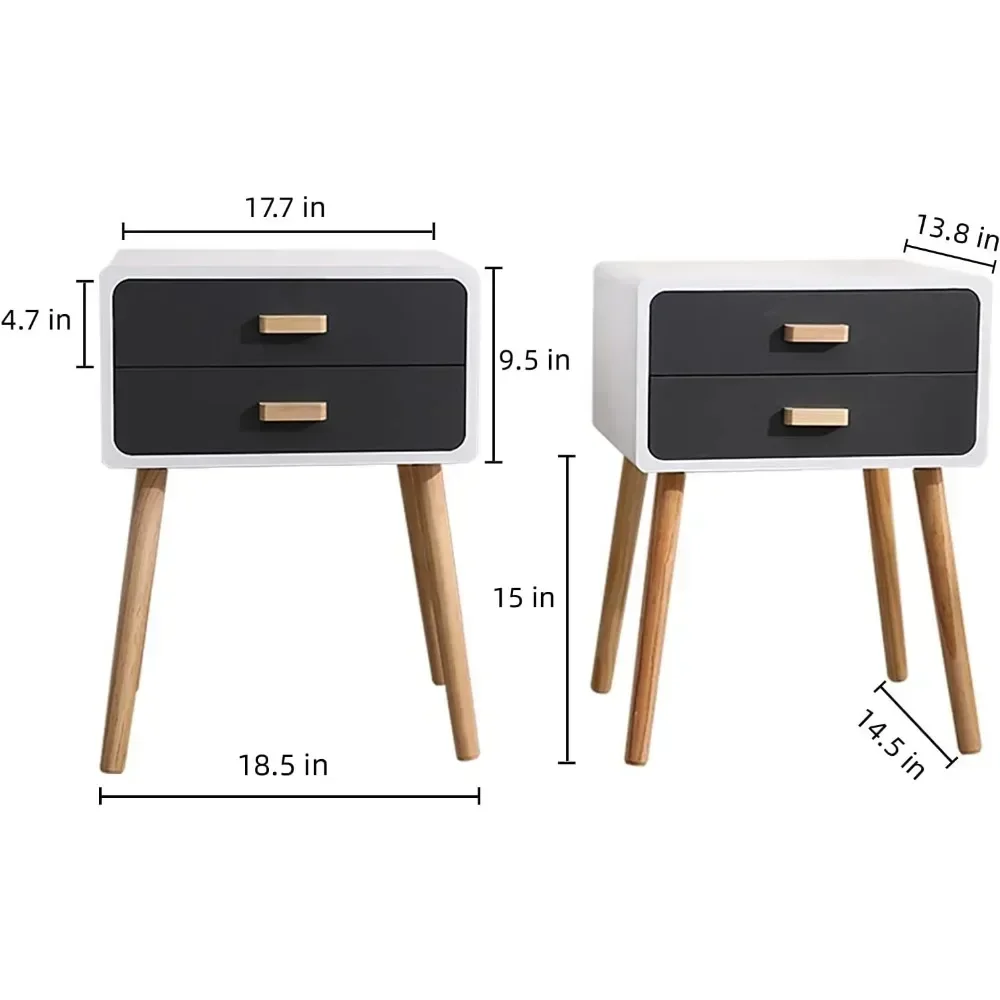 Set of 2 Nightstand End Table with 2 Storage Drawers and Solid Wooden Legs, Bedroom Living Room Furniture (Grey) 5 Set of 2 Nightstand End Table with 2 Storage Drawers and Solid Wooden Legs, Bedroom Living Room Furniture (Grey) 5