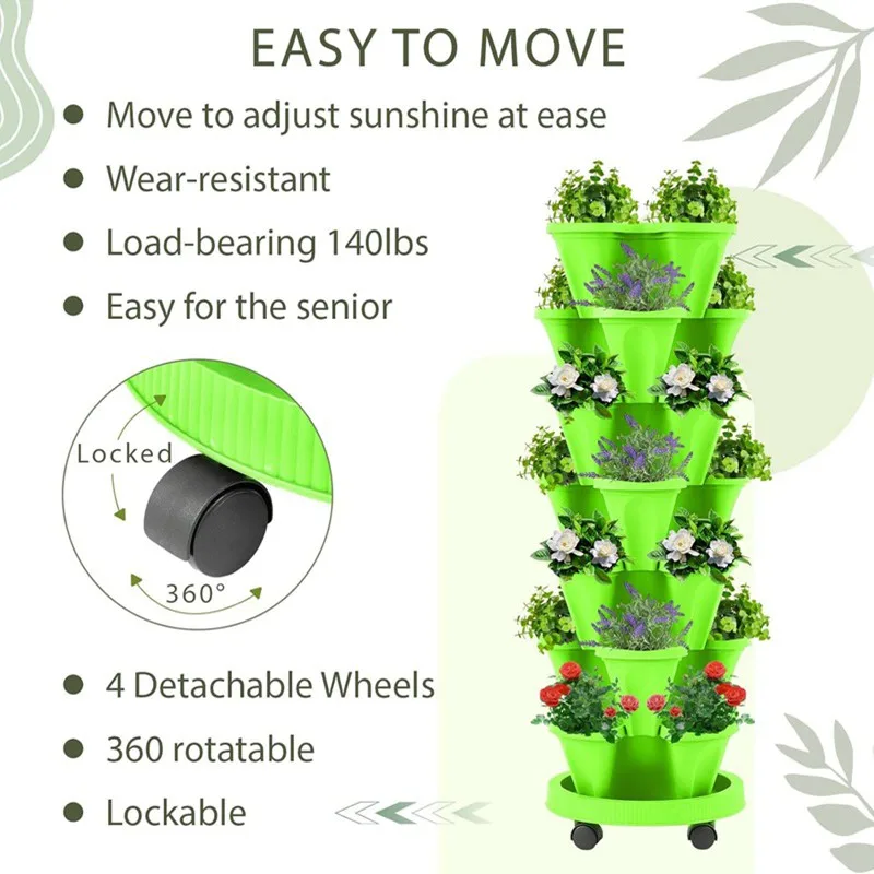 DIY 4~7 Tier Vertical Planter Stackable Tower Planters Strawberry Vegetable Pots Indoor Outdoor Gardening Pots with Movable Tray