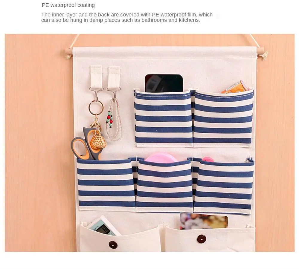 Description Picture 2 of itemLinen Wall Clothes Hanging Bag Makeup Cosmetic Sundries Organize box Kitchen Bathroom Storage bags Tool