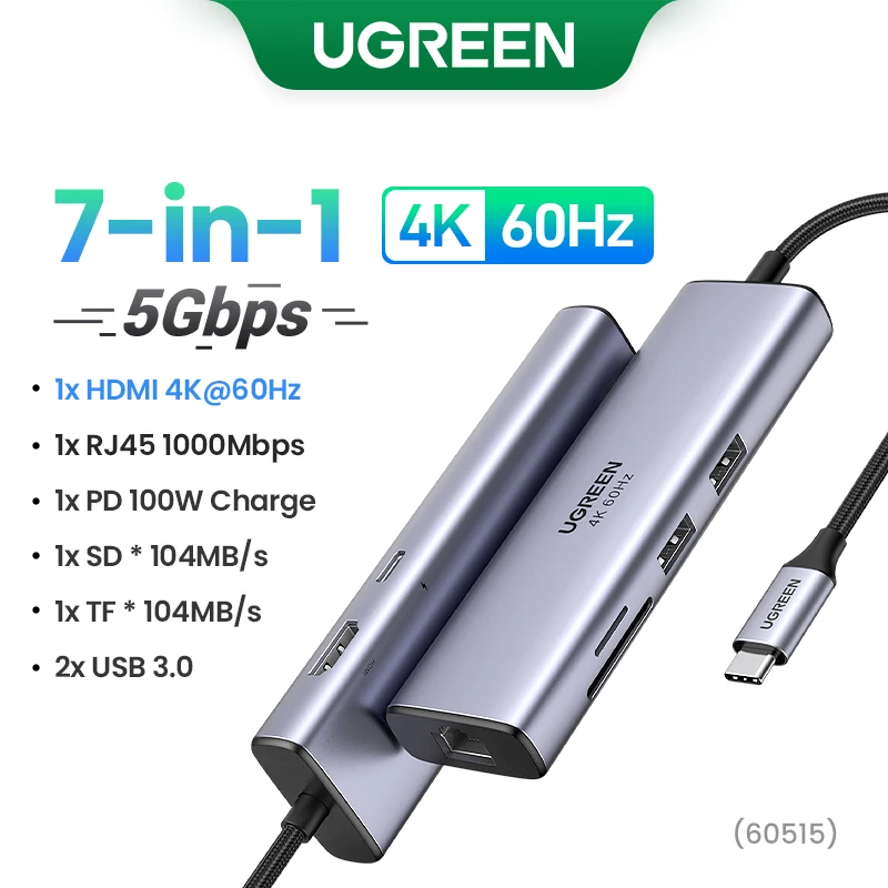 UGREEN 4K60Hz USB C HUB 9 en 1 type-c vers HDMI PD100W 2 Ports USB-A & C RJ45 SD & TF pour Macbook Pro ordinateur portable USB3.0 séparateur d'accueil