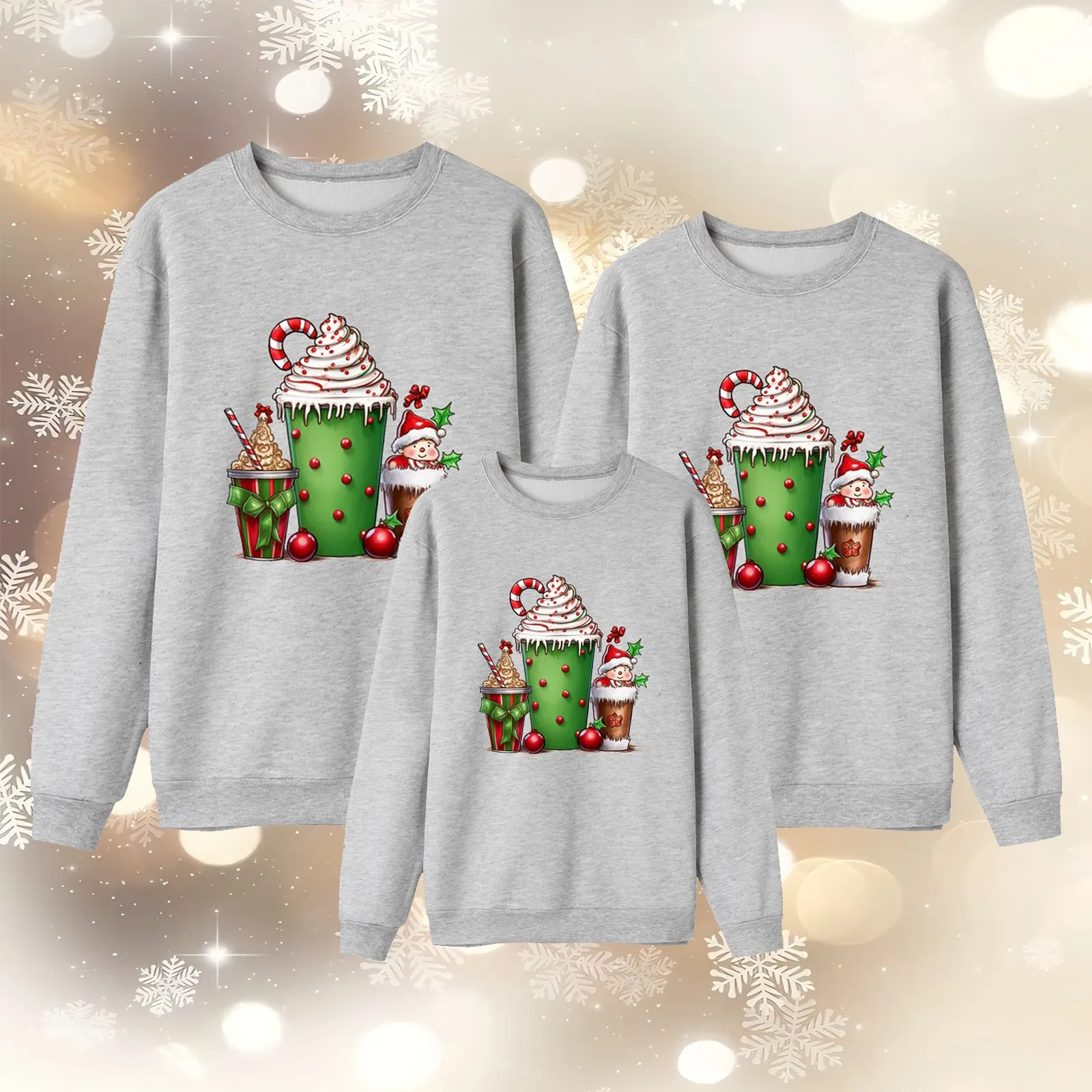 thumbnail image 2 of Suéter informal de manga larga con cuello redondo y aspecto familiar grueso con estampado navideño para toda la familia, 2 of 5