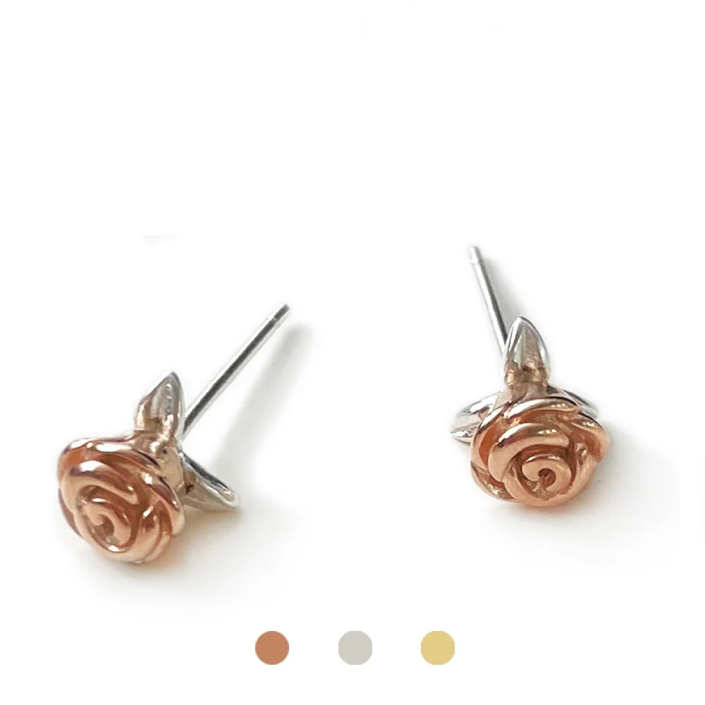 

Tiny Rose Flower Stud Earrings Real Genuine 925 Sterling Silver Fine Jewelry for Women in Rose Yellow Gold