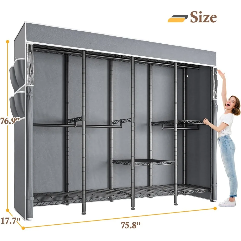 Clothes Rack with Cover, Metal Heavy Duty Clothing Rack for Hanging Clothes, Adjustable Wardrobe Closet Loads 1100 LBS 6