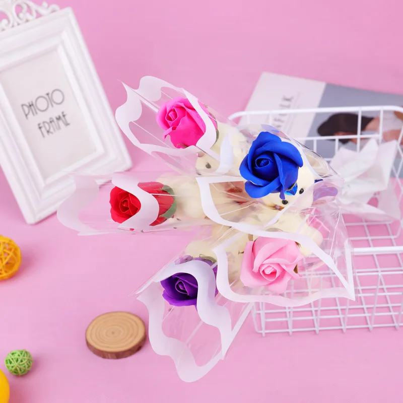 1pc Bear Artificial Rose Flower Soap Flowers Bouquet for Valentine's Day Mother's Day Teacher's Day Birthday Wedding Gift