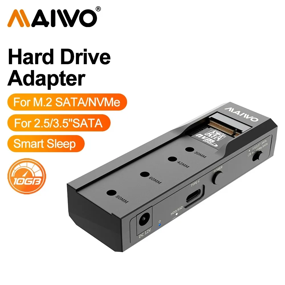 MAIWO 10Gbps Type-C Dual-Bay SSD Case NVMe SATA Dual