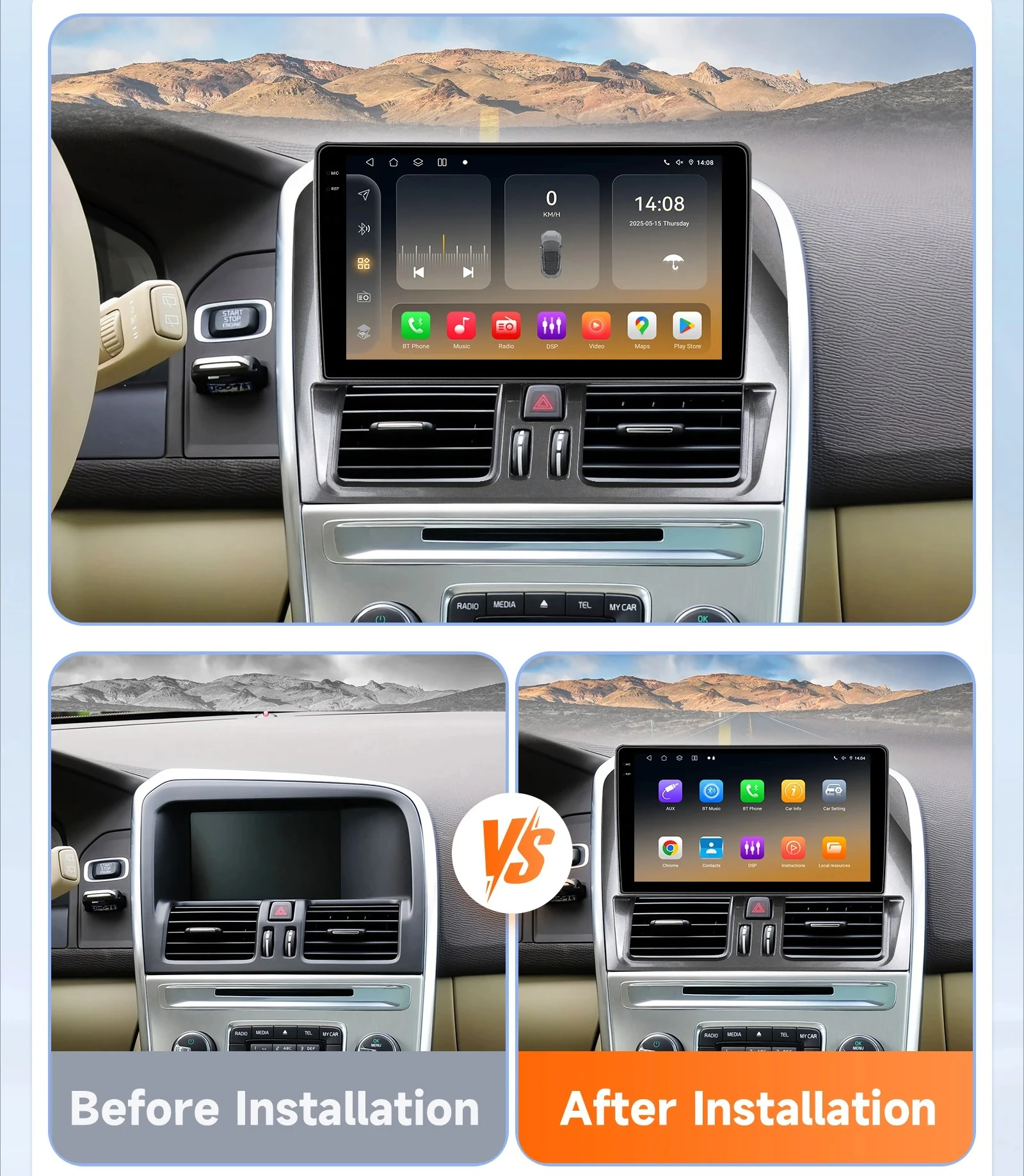 Reproductor de Radio para Auto Android para Volvo XC60 2008-2017, Carplay Inalámbrico, Multimedia para Auto, 2DIN, Cámara 360, Wifi, Pantalla, GPS, Estéreo Inteligente 2