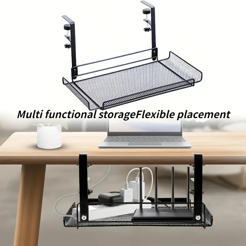 1 storage rack, 2-in-1 cable management bracket under the desk, no drilling, cable hanging organizer suitable for office desks