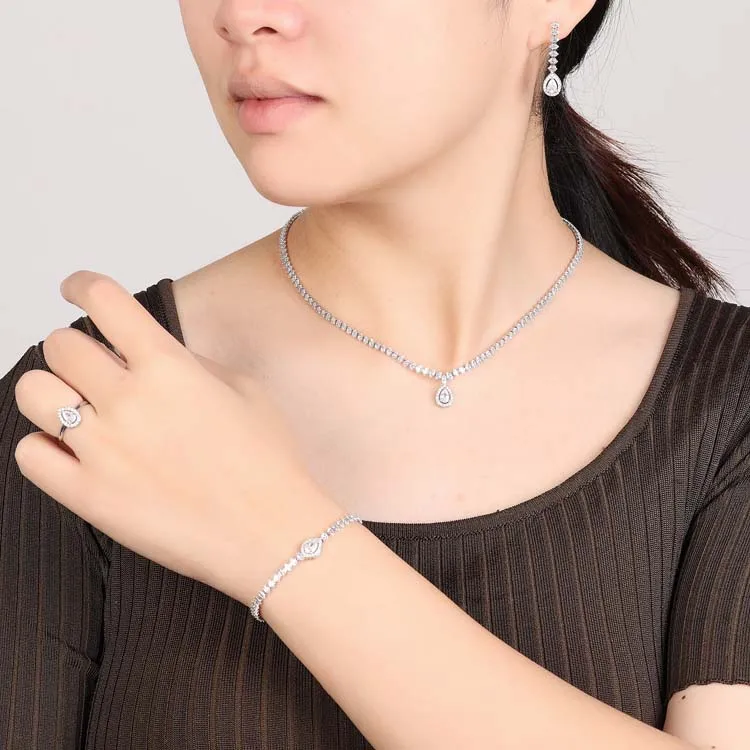Schmuckset HADIYANA Classic Shinning Bridal Wedding Ohrringe Halskette Armband Ring BN8328 für Geburtstagsfeiergeschenke – Detail 5