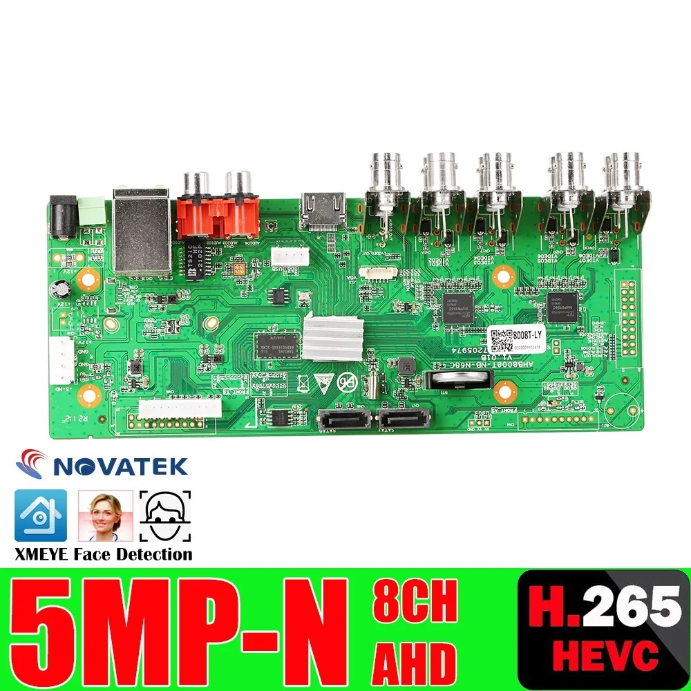 

New 6 in 1 H.265+ 8ch 5MP-N AHD DVR Board for AHD 5MP 4MP 1080P 720P Camera Save Big RAM HDD Xmeye CCTV DVR Board AHD DVR