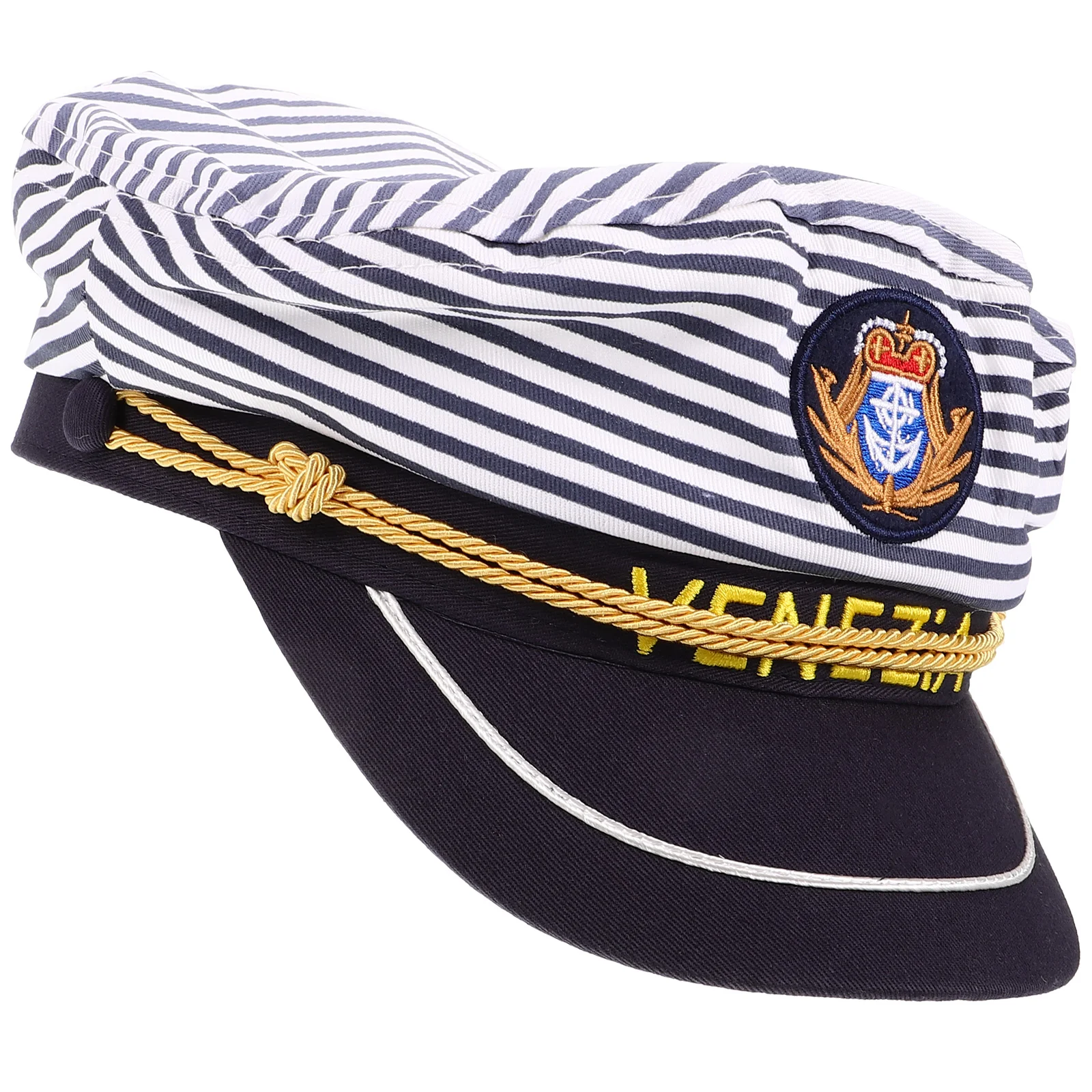 1Pc Blue Stripe Captain Hat Navy Cap Adult Ship Hat Sailor Costume Headwear For Adults Adjustable Premium Material Lightweight