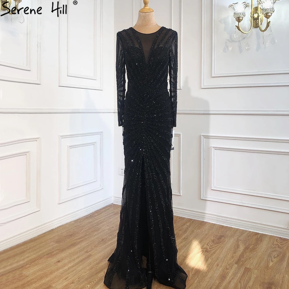 Trendy Black Pearls Mermaid Evening Gown SREAL227 main image 1