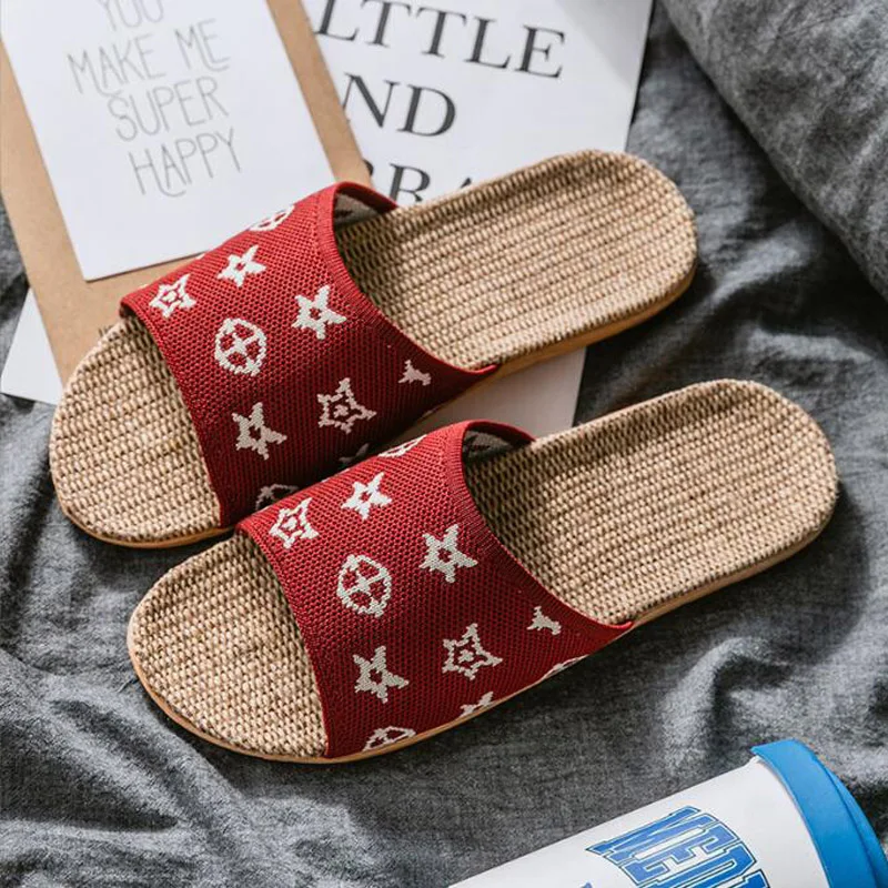 

New 2022 Flax Slippers For Women Men Summer Casual Flat Slides Female Open Toe Sandals Non-Slip Home Shoes Indoor Flip Flops