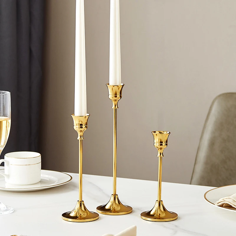 Bougeoir en métal vintage 3/5 têtes bougie dîner chandelier supports pour la maison mariage table décoration or | FR