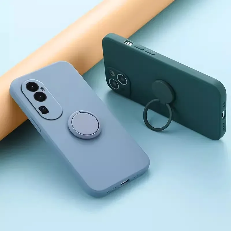 Silicone Square Case with 360° Finger Ring and Phone Bracket, Soft Back Cover