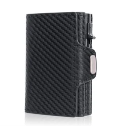Sleek RFID - Blocking Leather Wallet with Pop - Up Card Holder and Coin Compartment (Carbon fiber)