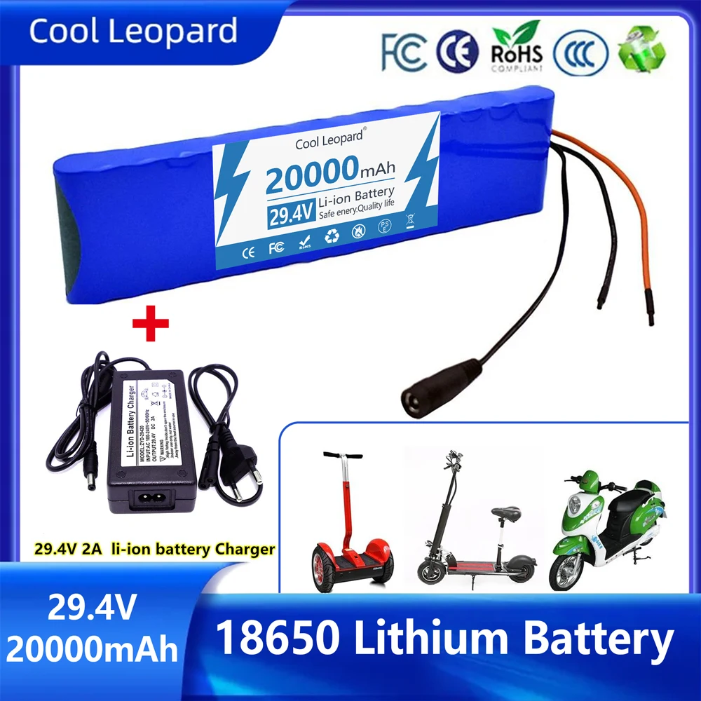 

29.4V 20Ah 18650 Battery 7S2P Rechargeable Li-ion Battery Pack Electric Bicycle Scooter Balance Scooter Batteries+2A Charger