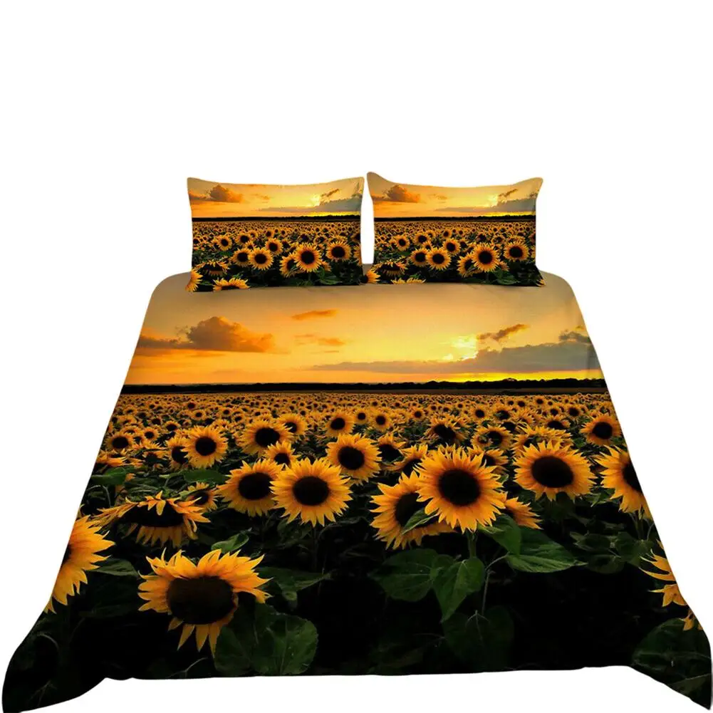 

Ultra Soft Breathable Bedding Set Home Sunflower Printed Duvet Covers with 2 Pillow Cases with Zipper Closure 4 Ties