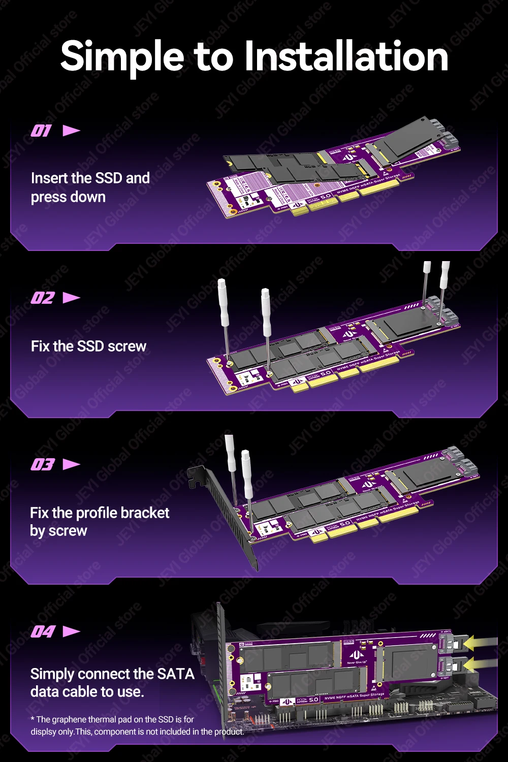 JEYI 3-in-1 NVMe NGFF und mSATA SSD PCIe 5.0/4.0 Adapterkarte M.2 NVME zu PCIe/M.2 SATA SSD zu SATA III/mSATA zu SATA Konverter – Detail 10