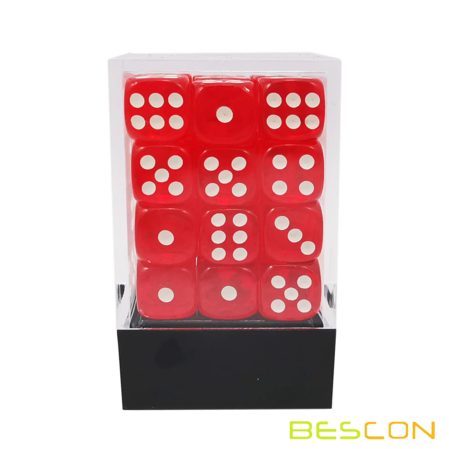 Bescon 12mm 6 Sided Dice 36 in Brick Box, 12mm Six Sided Die (36) Block of Dice, Translucent Red with White Pips 4