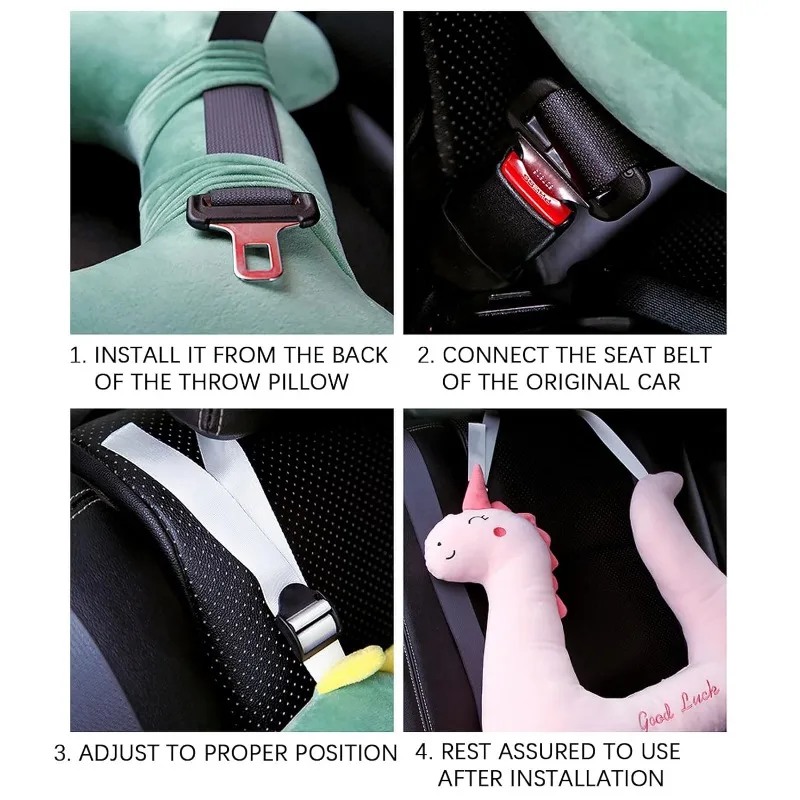 Seat Belt Plush Doll Pillow for Kids Unicorn Dinosaur Stuffed Pillow Doll Infant Seatbelt for Travel Sleep Neck Head Support