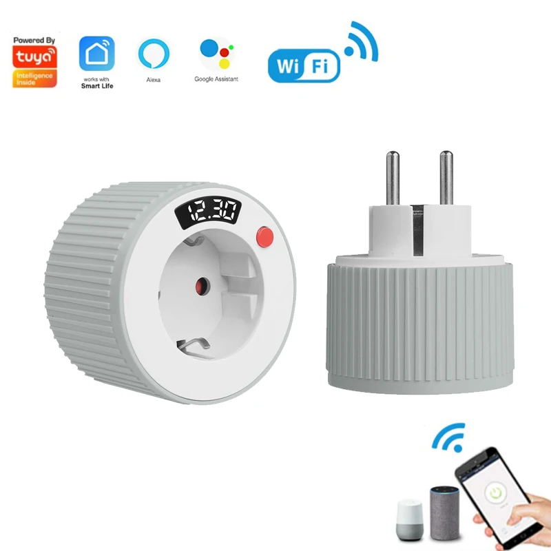 Tuya Smart Plug WIFI EU 16A 3680W Socket Rotatable Countdown LCD Display Timing
