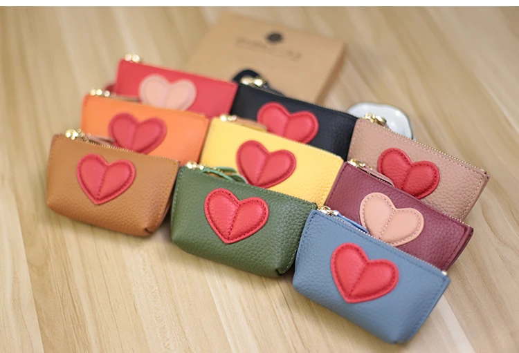 Handmade Cowhide Leather Love Heart Shaped Handbag Mini Portable