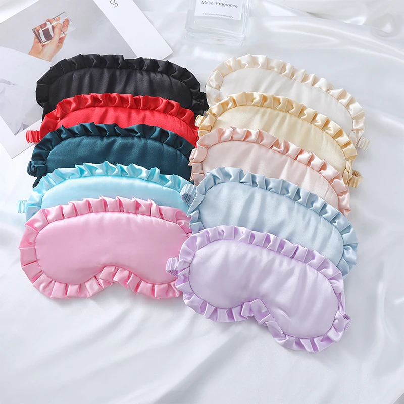 1pcs Silk Ruffle Sleep Eye Mask Eye Protection Travel Soft Sleeping Shading Eye Covers Multicolor Eye Patches For Woman Man