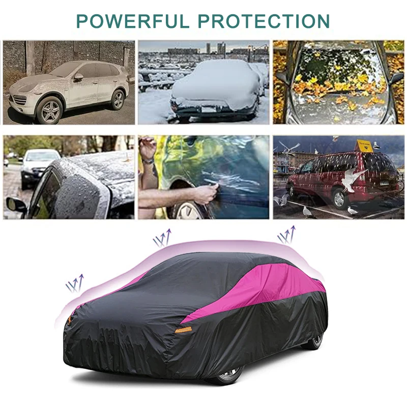 Universal SUV/Sedan/Hatchback Full Car Covers Outdoor Waterproof Sun Rain Snow UV Protectio Black Pink Splicing Color Cover