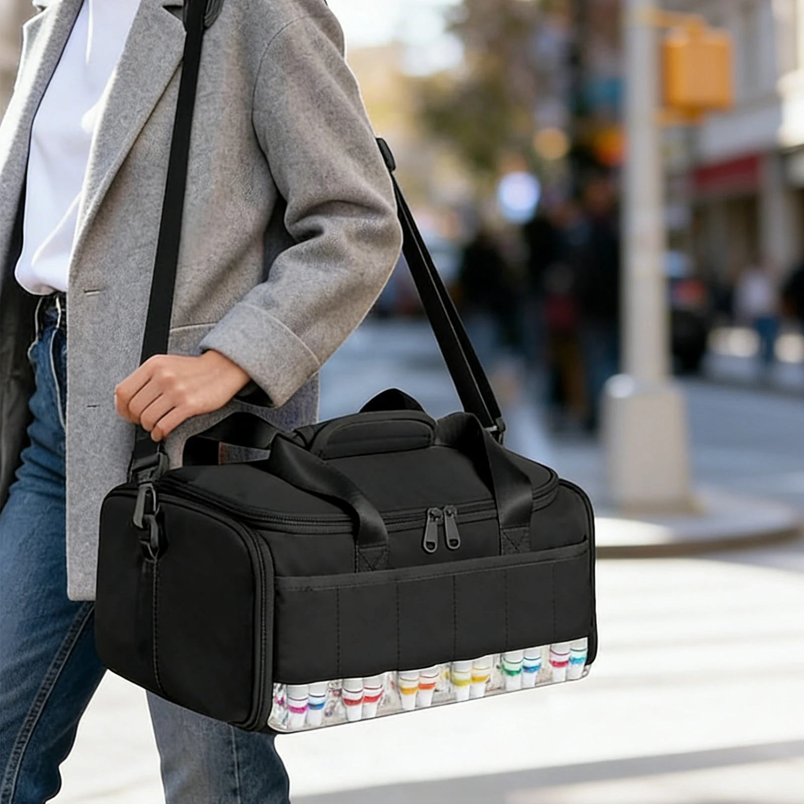 아크릴 페인트 정리함, 60병(2온스) 수납 가능, 어깨끈과 손잡이가 있는 미술용품 휴대 가방, 예술가에게 이상적