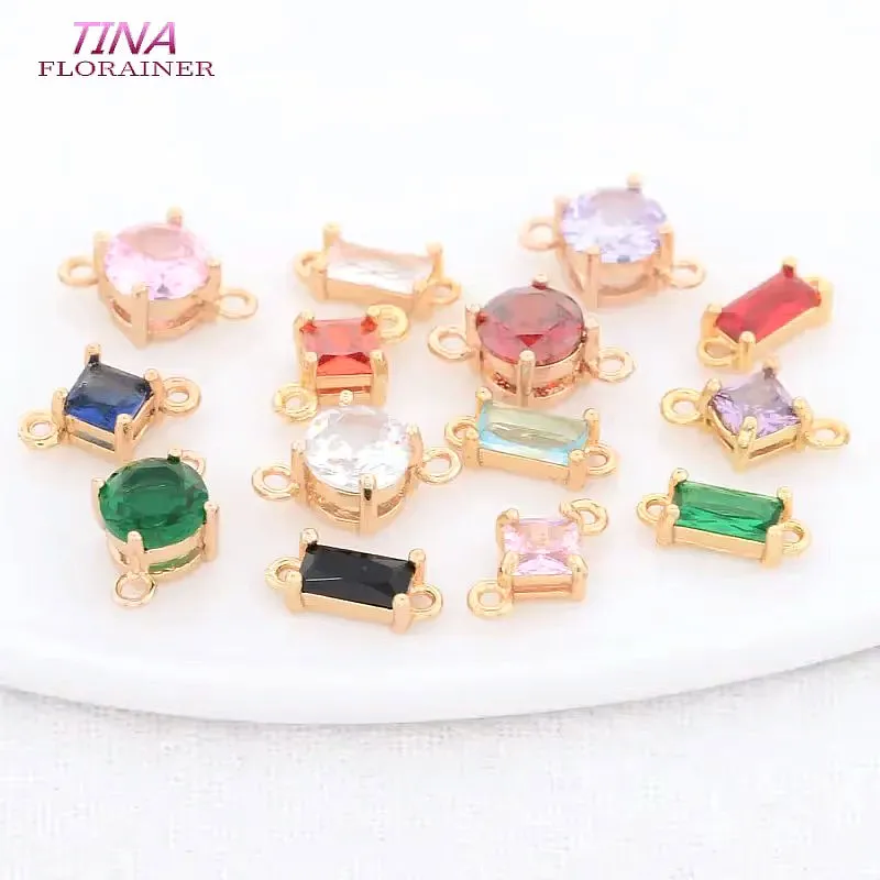 14K Gold Farbe Messing und Glas Diamant Runde Form Charms 2 Löcher Anhänger Schmuck Machen Liefert Diy Erkenntnisse Zubehör