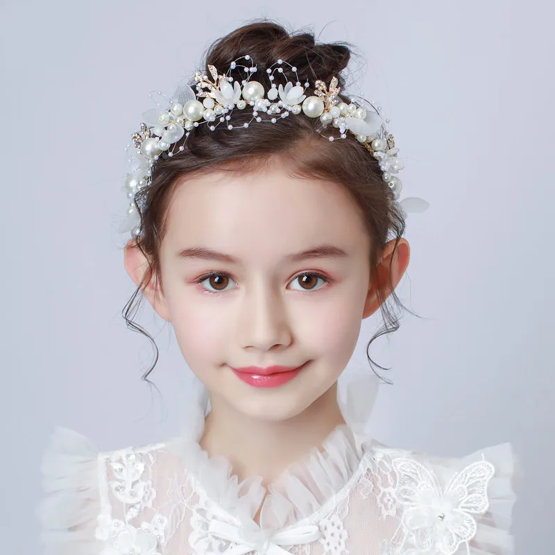 Hair Headdress Spring Bohemian Girls Bridal Pearl Hair Headdress Flower Wreath Bride Garland Head Hoop Headbands Hair Jewelry Children Gifts