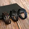 Jiayiqi Leather Bracelet Men Punk Hip Hop Metal Charm Tiger Eye Stone Beads Multi-Layer Bracelet For Men Fashion Jewelry Gift