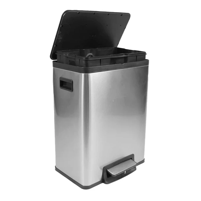 Cubo de basura rectangular de 40 litros con doble compartimento para  reciclaje de cocina, con tapa de cierre suave, acero inoxidable cepillado