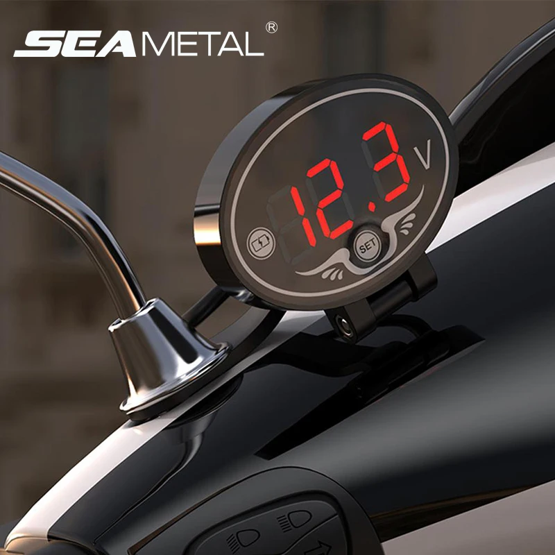 

Motorcycle Digital Voltmeter DC 12V-24V Waterproof LED Voltage Panel Display Meter Rearview Mirror Mount Motorcycle Accessories