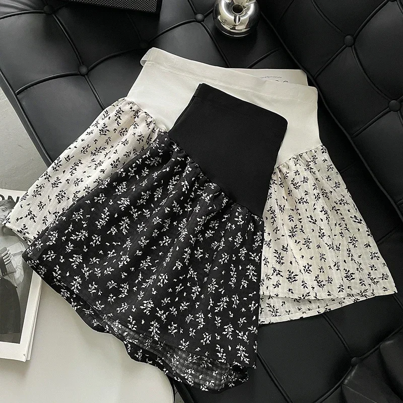 Fashion Printing Maternity Summer Shorts High Waist Sweet Pregnant Woman Floral Belly Skirts with Lining Pregnancy Chiffon Skort