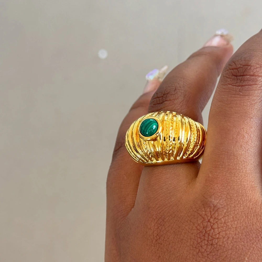 New Chunky Reef Natural Stone Ring Spain Barcelona Malachite Malachite Lasurite Striped Open Rings for Women Hiphop Goth Jewelry