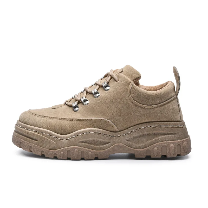 Frosted Leather New Men's Shoes Thick-soled Comfortable Student Sports Shoes Lace-up Sneakers Fashion Short Boots Luxury Shoes 6