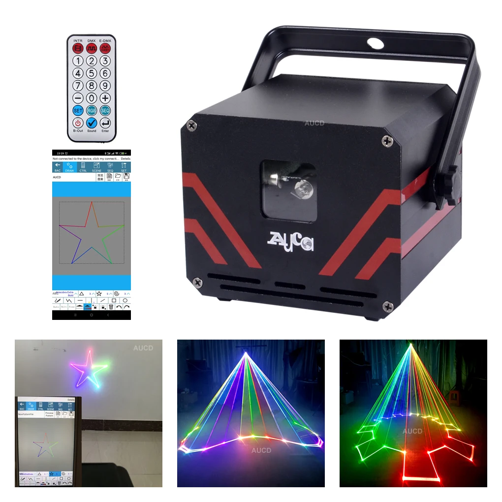 프로 RGB 다채로운 레이저 애니메이션 프로젝터 조명, 휴대폰 블루투스 앱 편집, 원격 디스코 DMX DJ 파티 쇼 무대 조명, 0.5W-2W