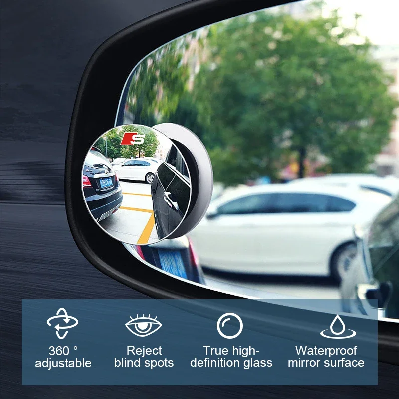 Car Blind Spot Rear View Mirror Wide Angle Adjustable Small Round Mirror For Audi S A4 B5 B6 A3 8P 8V 8L A5 A6 C6 C5 A1 A7 A8 TT