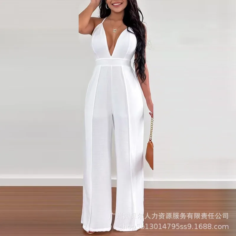 

Wepbel Wide Leg Pants Jumpsuit Rompers Casual Low-Necked Sexy Bandage Jumpsuit Women Summer Sexy Backless V-neck Jumpsuit