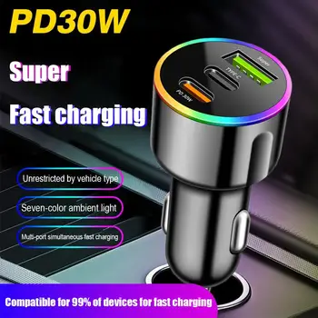 Caricabatterie per Auto Mini Type-C Doppio USB PD36W Ricarica Rapida Adattatore per Accendisigari 12-24V per Cellulari