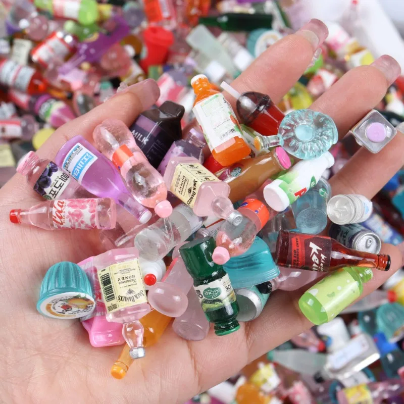 20Pcs/Set Resin Cute Dollhouse Mini Simulation Wine Whiskey Miniature Milk Drink Bottles Pretend Play Toys Random 4