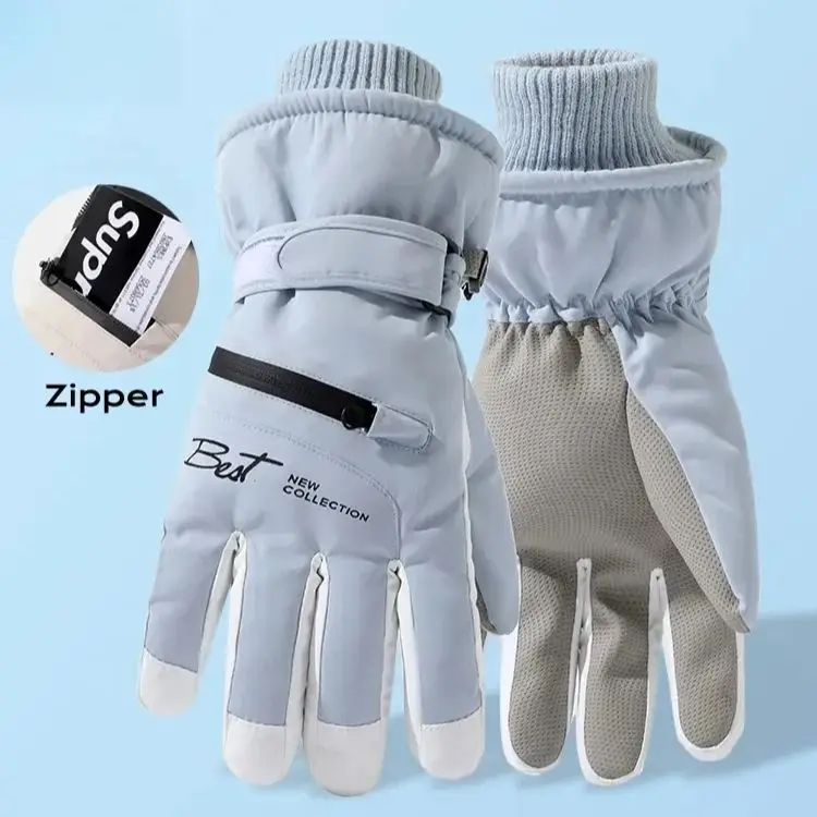Ski Gloves Women Waterproof Padded Thickened Cotton Winter Touch Screen Warm Windproof Outdoor Riding Motorcycle Sports Men Soft 2
