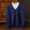 In autumn and winter, the new 2024 men's V-neck 100% pure wool plus size loose casual sweater thickened Hugh knitted sweater top 6