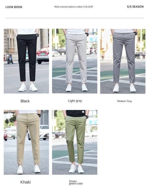 Summer Ankle Length Casual Pants Mens Clothing Stretch Black Green Suit  Trousers For Men Korea 2022