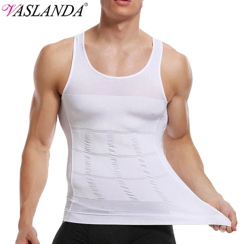 Vaslanda Men's Slimming Body Shaper Waist Trainer Corset Vest Abdomen Tummy Control Posture Shirt Workout Tank Top Gym Sports